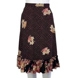 Vintage Tattoo Knee Length Rayon Skirt Size Small